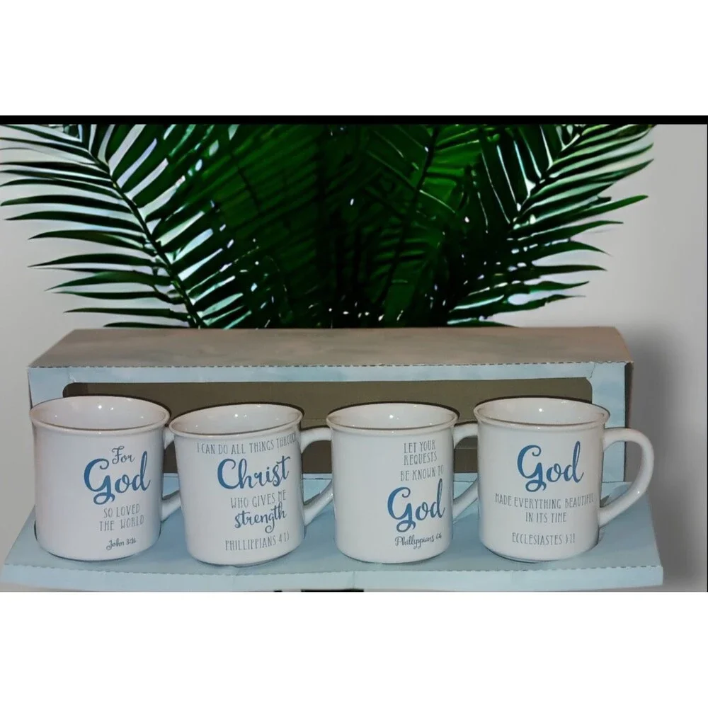 Ceramic Coffee and Tea Mug Set 12 Oz Inspirational Bible Verse Mugs Psalm 23:5